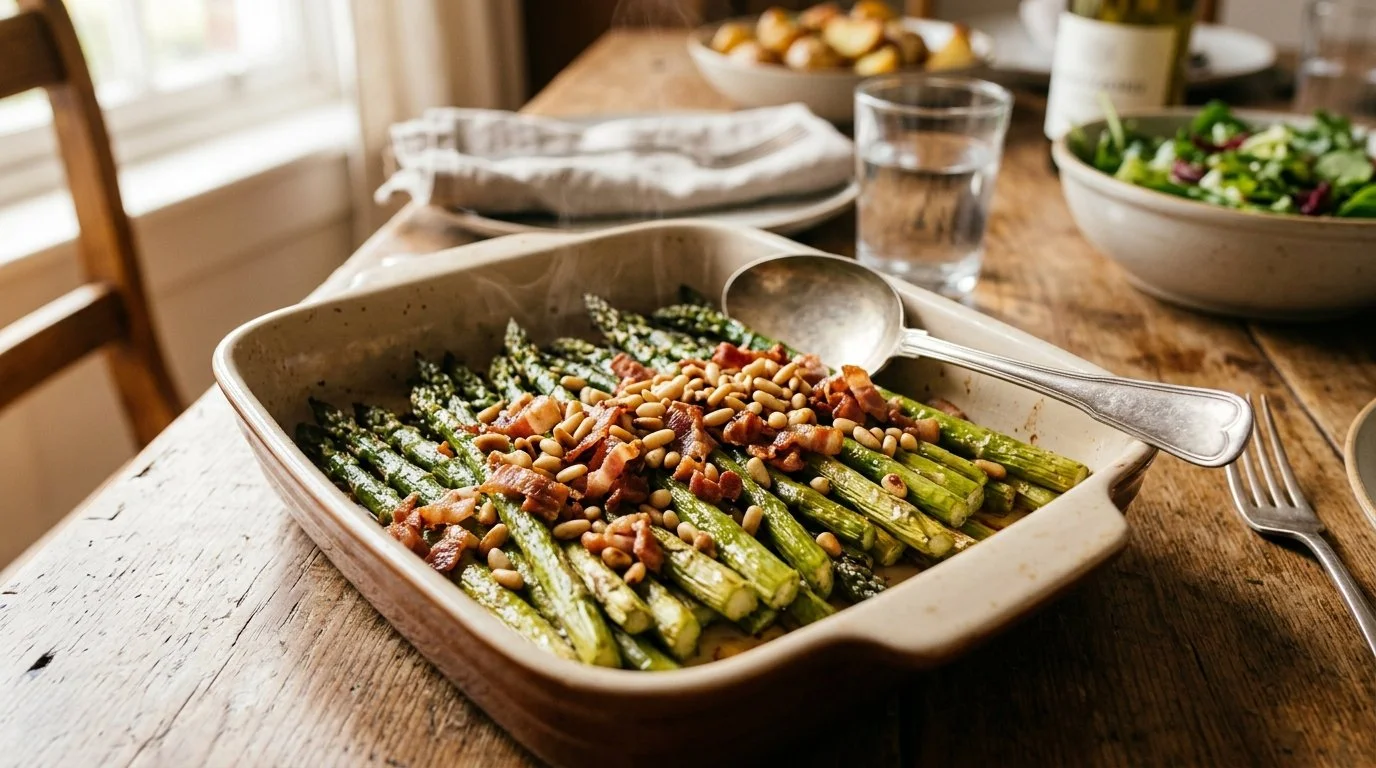 Asparagus with Pancetta & Toasted Pine Nuts — Crispy, Buttery & The Perfect Spring Side Dish 2 Asparagus with Pancetta and Pine Nuts