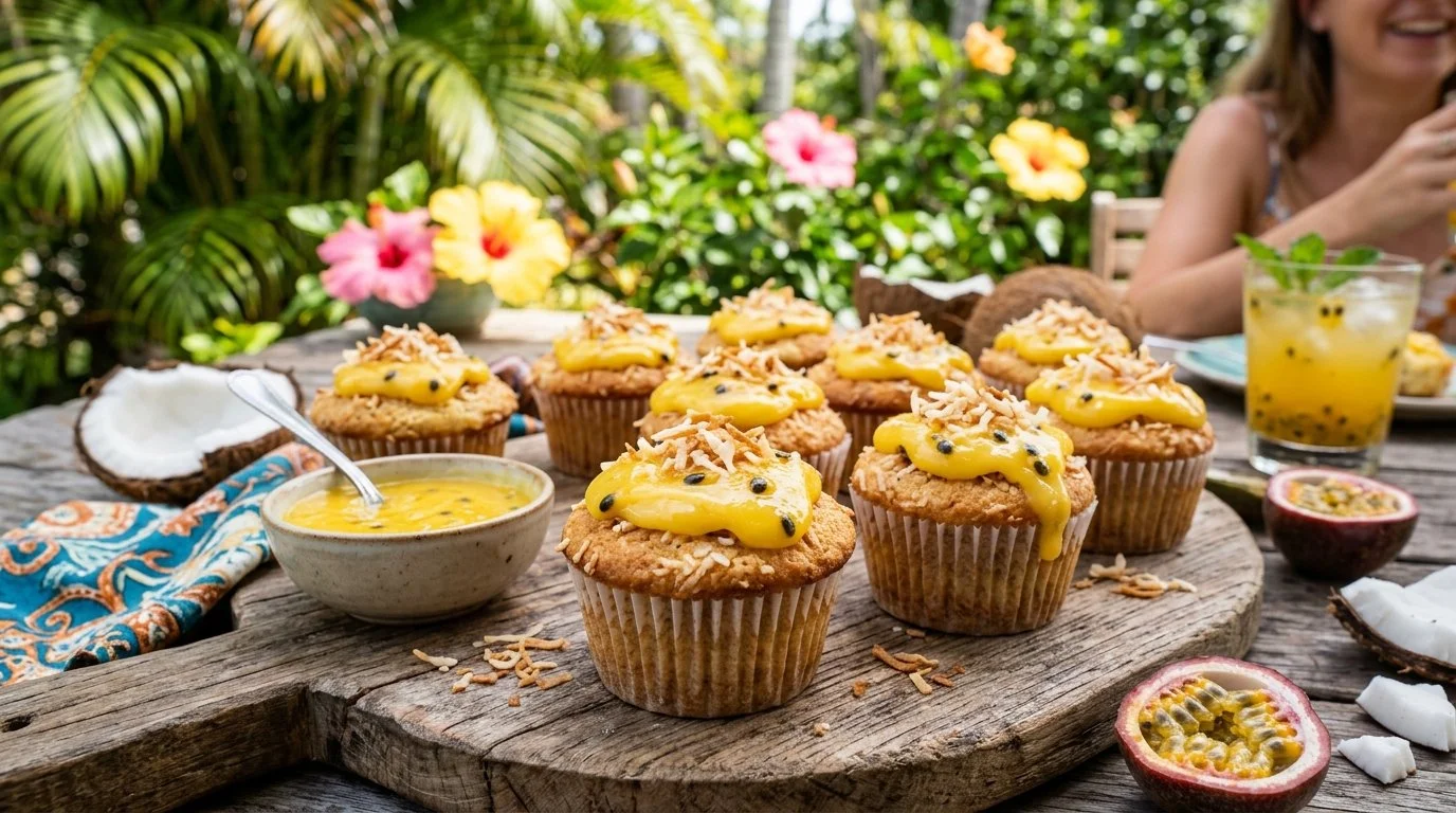Toasted Coconut Cupcakes with Passion Fruit Curd